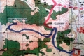 Indonesian topographical map of Matebean - blue marks the trail