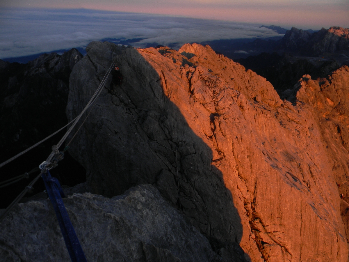 Tyrolean on summit ridge of Carstensz Pyramid (Robert Cassady, 2010)