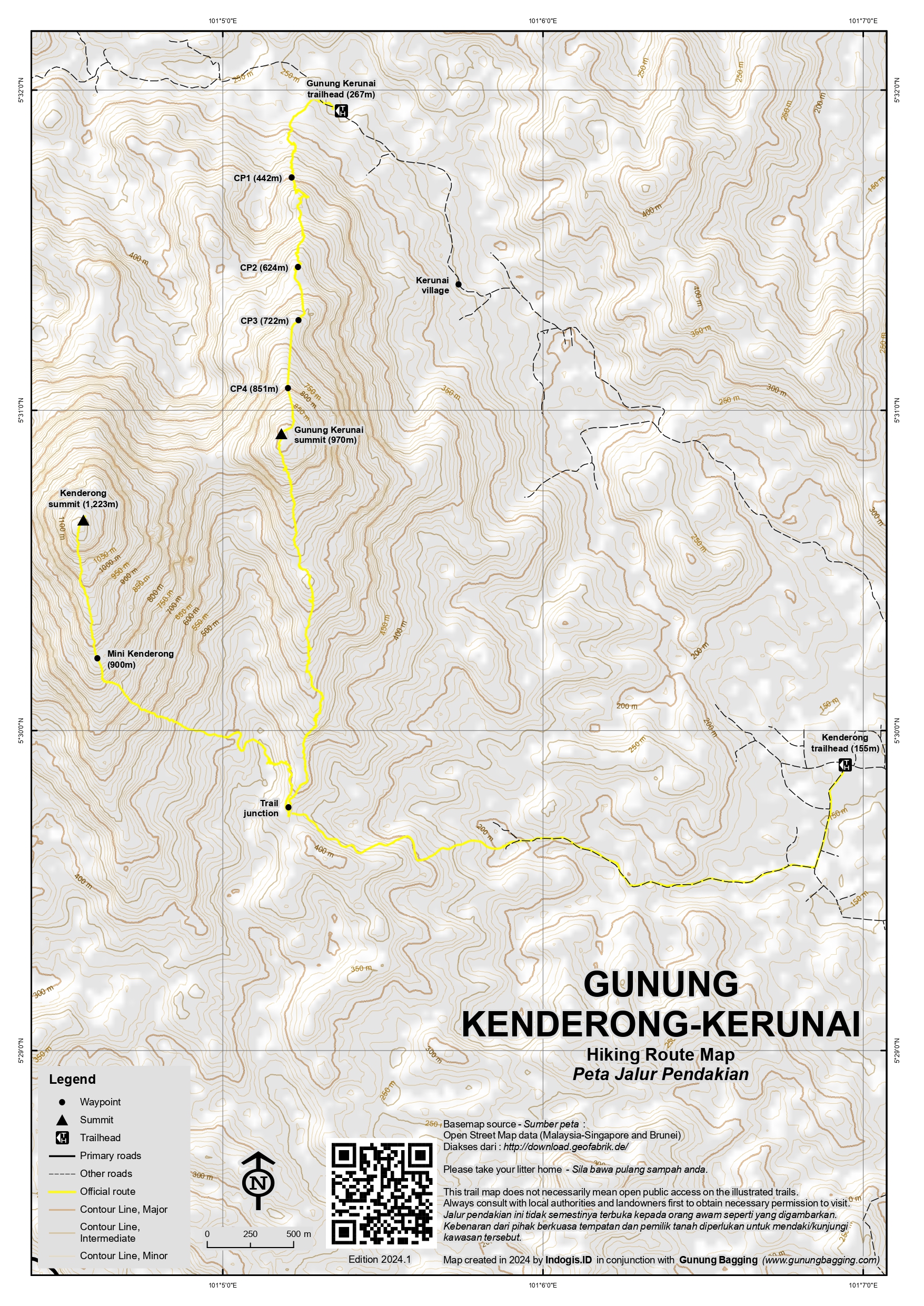 Peta Jalur Pendakian Gunung Kenderong-Kerunai