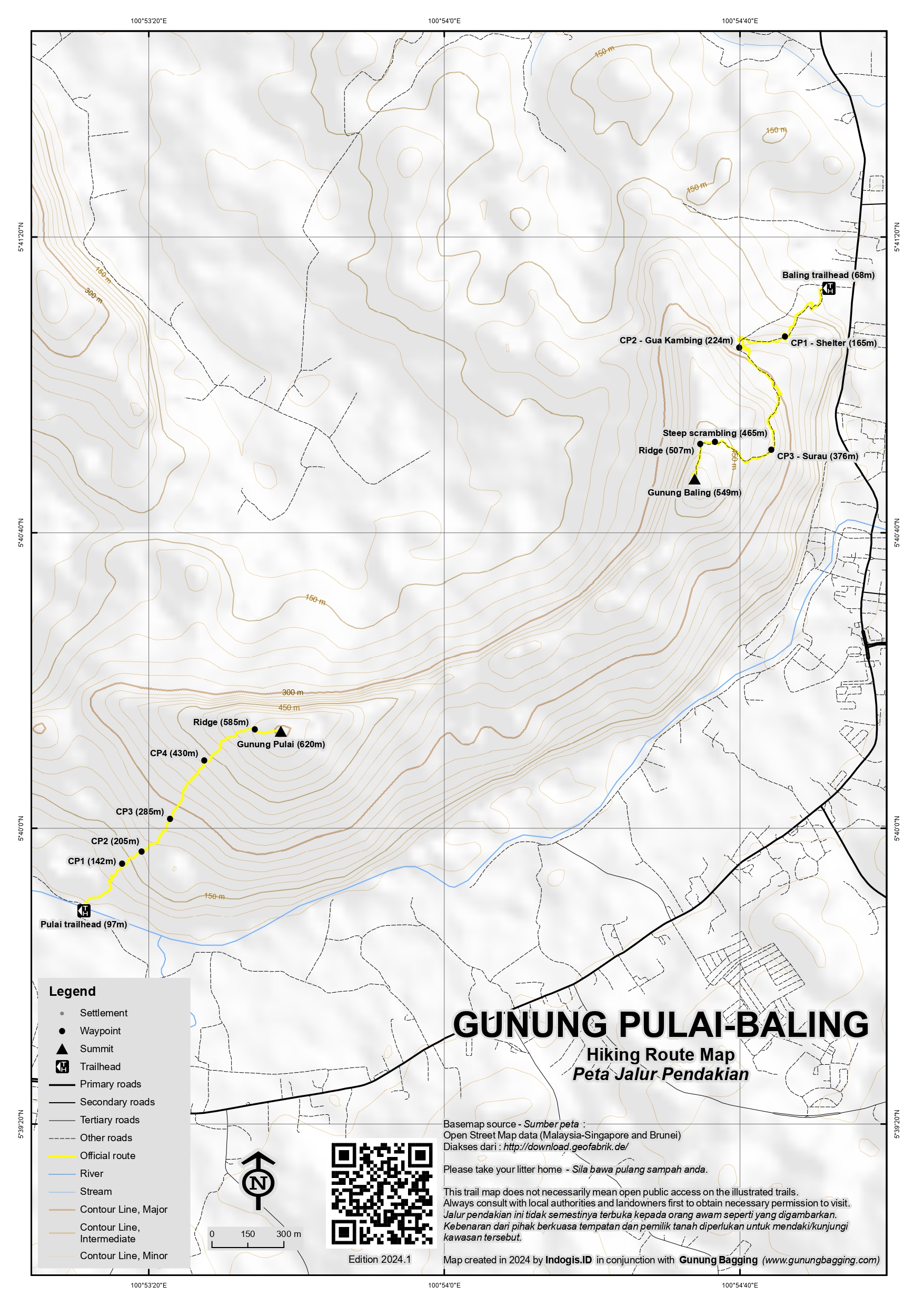 Peta Jalur Pendakian Gunung Pulai-Baling