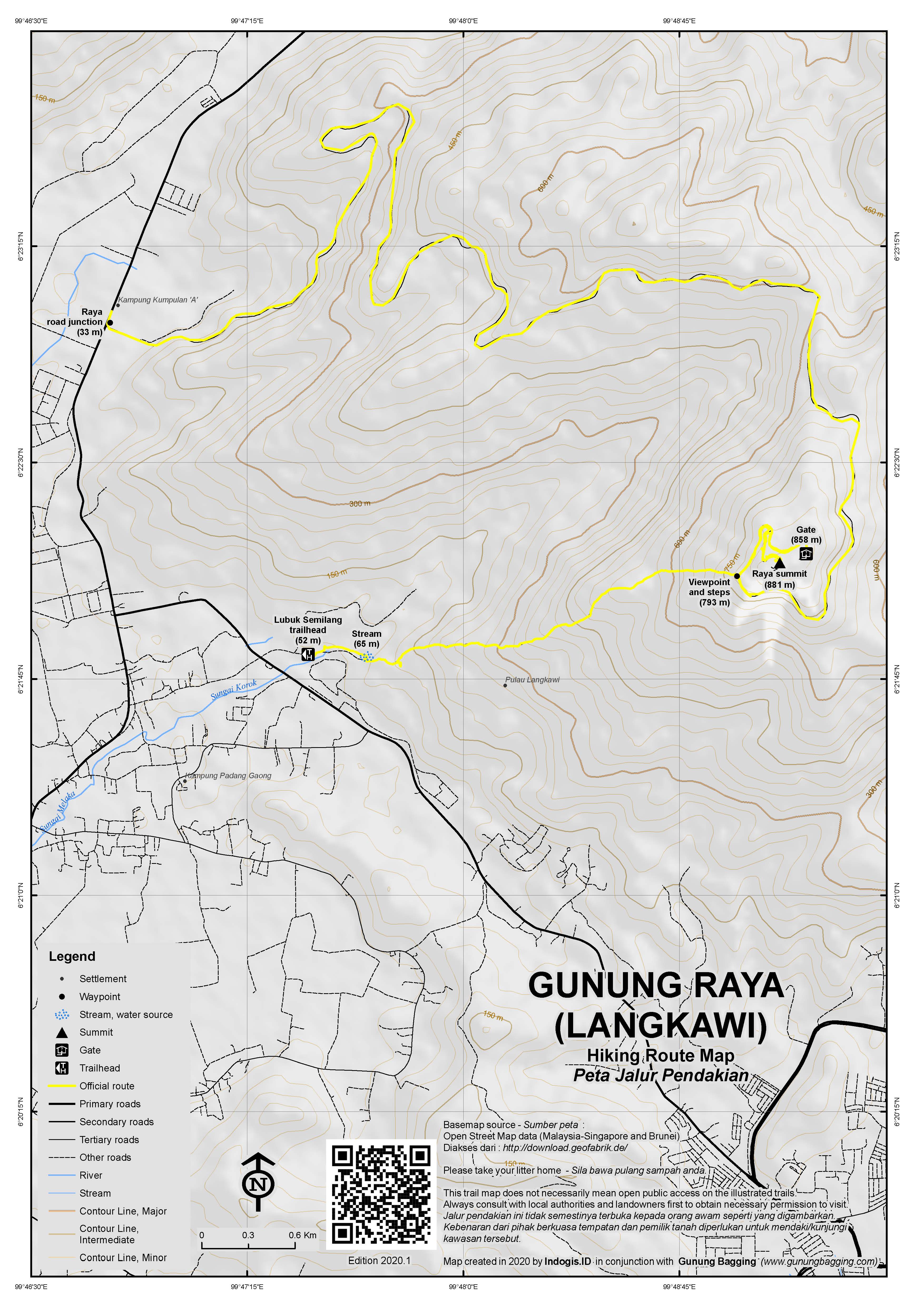 Peta Jalur Pendakian Gunung Raya (Langkawi)